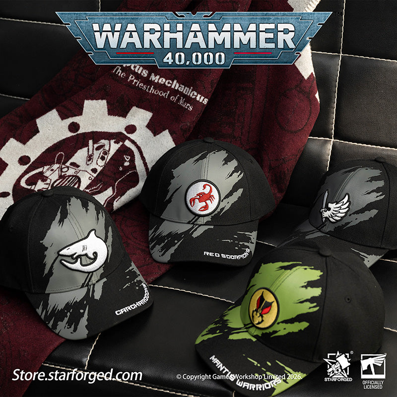Starforged Warhammer 40K Space Marines Chapters Hats Wave 2 Death Wing Lanenters Mantis Warriors Carcharodons Blood Raven Wing Crimson Fists Flesh Tears Red Scorpion Snapback Baseball Peaked Cap Game Merchandise Warhammer Gifts Fashion Accessories