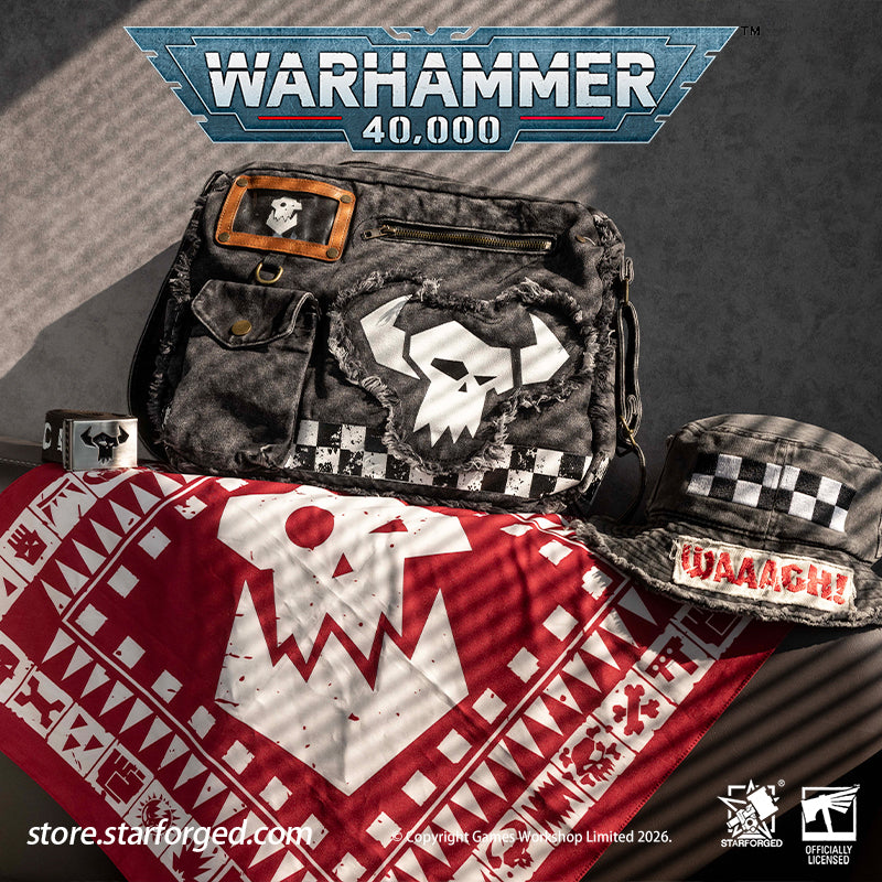 STARFORGED Warhammer 40K Orks Cunningly Brutal Messenger Bag | Orkz Series | Warhammer Gifts WE'RE ABOUT TO START A GROT REBELLION!!!  Orks, also known as Greenskins, are a sentient species in the Warhammer 40K universe. Combining plant-like photosynthetic skin with animalistic behavior, they reproduce asexually through spores. Their genetic code comes preloaded with engineering and technological knowledge, allowing them to construct bizarre war machines and unleash devastating psychic attacks.  