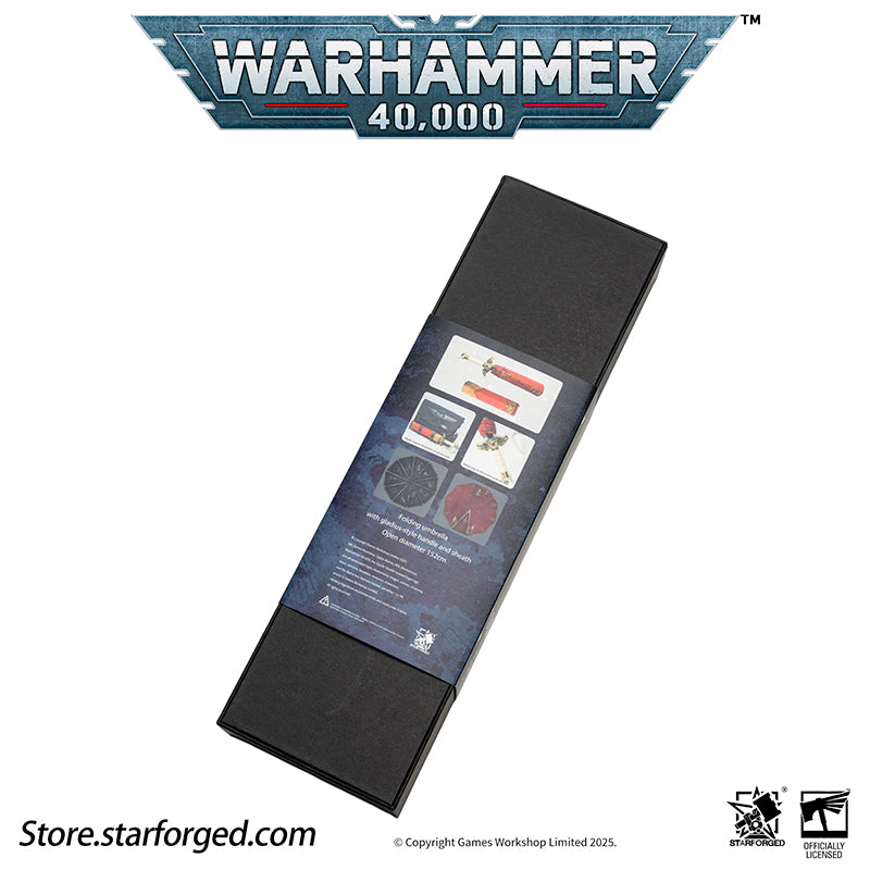 Starforged Warhammer 40K Adeptus Custodes Misericordia Umbrella Men's Accessories Birthday Gift Other The Misericordia is the signature shortblade wielded by the Adeptus Custodes. Each neophyte who ascends to the ranks of the Emperor's chosen is bestowed this mastercrafted blade - a weapon as elegant as it is lethal. Wrought in auric alloys and luna silver, its haft is perfectly balanced to its bearer's grip, while its machine-spirit commands molecular disruption fields capable of breaching even Terminator 