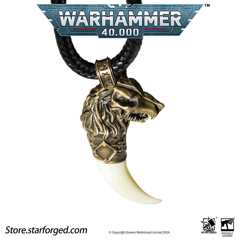 Starforged Space Marines Space Wolves Fang of Fenris Warhammer 40K Pendant Necklace The Space Wolves, the Sixth Legion of the Adeptus Astartes, are the warriors of the Wolf King Leman Russ, the Emperor's trusted executioners. This product is inspired by one of the ornaments they often wear.
Fenris, their homeworld, is one of the most perilous Death Worlds within the Imperium. Its brutal frozen winters and searing fiery summers forge the toughest tribal warriors, from whom the legendary Space Wolves