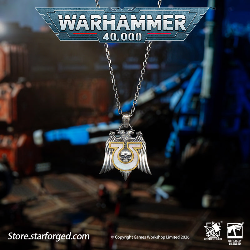 Starforged Warhammer 40K Space Marines Ultramarines Chapter Armourial Pendant | Sterling Silver | Warhammer Gifts The Ultramarines are the XIII Legion of the Space Marines forged during the Great Crusade. Be it the Age of the Emperor Great Crusade or the grim dark of the 41st Millennium, mortal folk draw profound comfort at the sight of their sigil hollow U crest riding to their salvation.