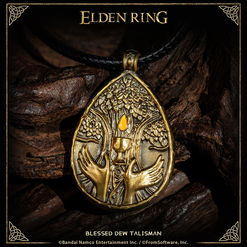 Starforged ELDEN RING Blessed Dew Talisman & Blessed Blue Dew Talisman Accessories Game Merchandise Officially Authorized Blessed Dew TalismanTalisman depicting a drop of the Erdtree's sap, a blessed boon.Gradually restores HP.It was once thought that the blessed sap of the Erdtree would drip from its boughs forever--but that age of plenty swiftly came to a close, and with time, the Erdtree became more an object of faith.