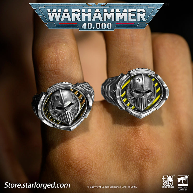 Starforged Warhammer 40K The Sigil Ring of Perturabo Iron Warriors Silver Ring Accessories Jewelry The Iron Warriors stood as the Emperor's most formidable siege force. During the Great Crusade, they fought alongside the Imperial Fists across hundreds of worlds, reducing xenos fortresses and the strongholds of those who defied the Emperor's will to rubble.  Their Primarch Perturabo was a master of siegecraft and trench warfare. As experts in attritional combat, the Iron Warriors preferred devastating artill