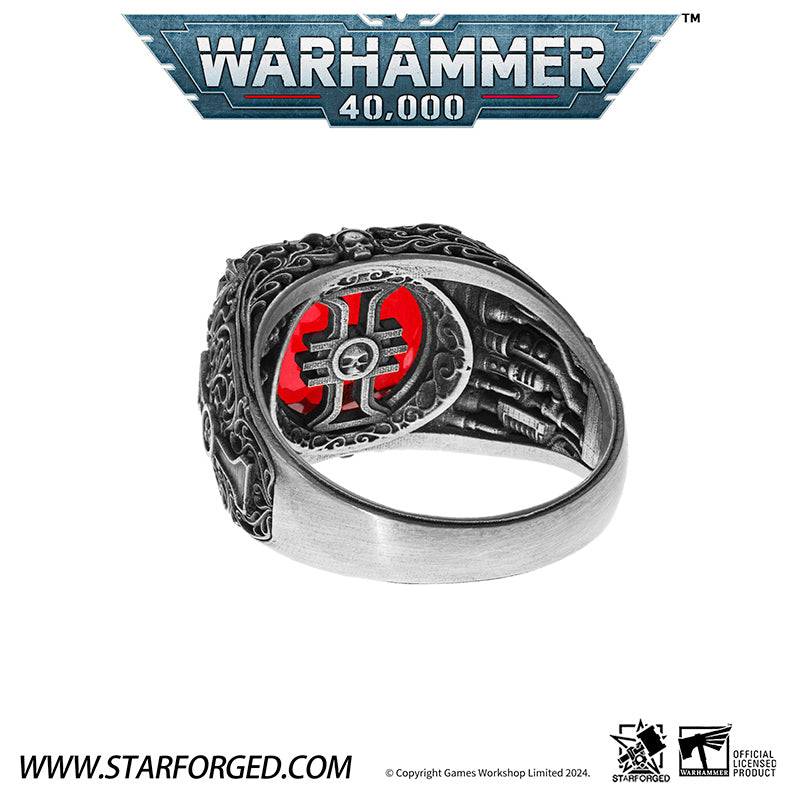 Starforged Seal of the Inquistor Warhammer 40K Men's Garnet Gemstone 925 Silver Ring