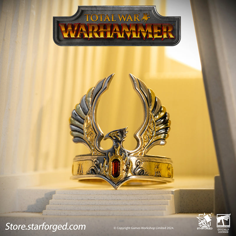 Starforged Warhammer The Old World Warhammer Fantasy Phoenix Crown Ring Men's Jewelry Accessories The original Phoenix Crown was forged in the age of Aenarion, crafted from the gold and gems of all ten kingdoms of Ulthuan. Yet it was the reckless and impulsive Caledor II who became the first—and last—Phoenix King to wear it into battle.After he fell in duel against the Dwarf High King Gotrek Starbreaker, the crown passed into the hands of the Dwarfs as a trophy of war. When Caradryel the Peacemaker ascended