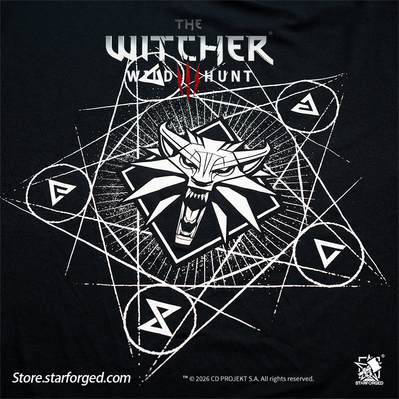 Starforged The Witcher 3: Wild Hunt Witcher3 Themed Signs T-Shirt Game Merchandise Officially Authorized The School of the Wolf, to which the undisputed protagonist of The Witcher 3 belongs, can be considered the most direct successor of the Witcher Order. After many groups of witchers left the Order, the pioneers of the Wolf School remained in Castle Morgraig for a long time before eventually departing. They journeyed west into Kaedwen, chose the wolf as their emblem, and established their own school.  The