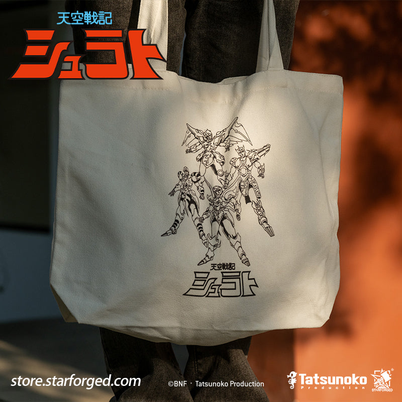 Starforged TenKuu Senki Shurato Hachibushu Canvas Tote Offical Licensed Anime Collectible Gift As the familiar melody of Tenkūkai begins to play, the unforgettable transformation chant—“Imolasa!”—instantly takes us back to a celestial realm where gods clash and mystical armor gleams.