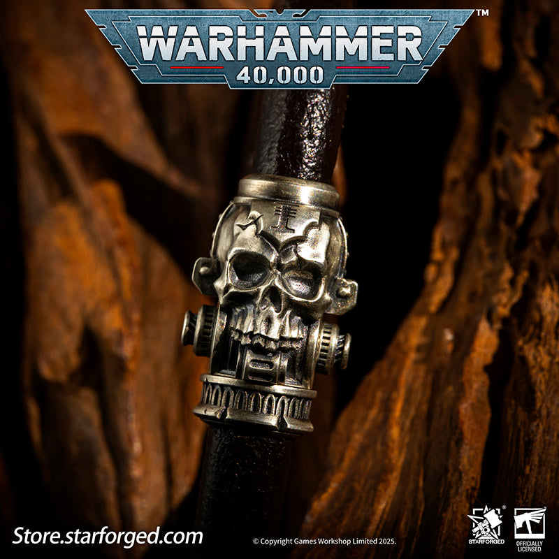 Starforged Warhammer 40K The Imperium Servo Skull Leather Braclet Men's Jewelry Accessories The skull is one of the most important symbols of the Imperium. It represents not only sacrifice but also the purity of mankind. The flesh of traitors, heretics, and xenos often deviates significantly from that of pure humans, with one of the most pronounced mutations being in their skulls. It is for this very reason that the skull is recognized as an emblem of human purity and the sacrifice made to defend it. Throug