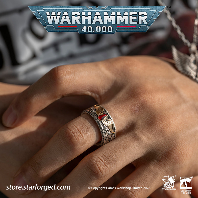 Starforged Warhammer 40K Blood Angels of Sanguinius Space Marines Men's Fashion Jewelry Sterling Silver Rings