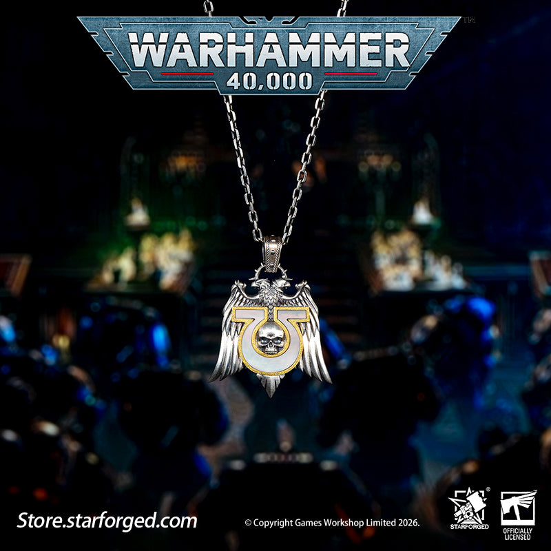 Starforged Warhammer 40K Space Marines Ultramarines Chapter Armourial Pendant | Sterling Silver | Warhammer Gifts The Ultramarines are the XIII Legion of the Space Marines forged during the Great Crusade. Be it the Age of the Emperor Great Crusade or the grim dark of the 41st Millennium, mortal folk draw profound comfort at the sight of their sigil hollow U crest riding to their salvation.