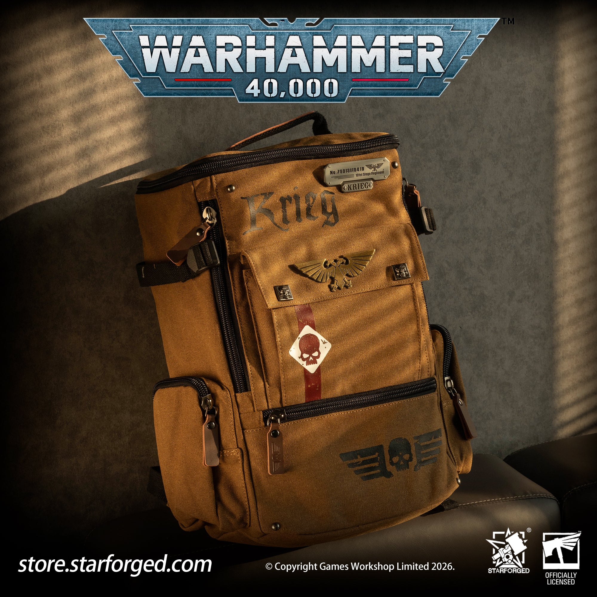 Starforged Warhammer 40K Astra Militarum Inspired Backpack Collection Death Korps of Krieg Siege Regiment Warhammer Computer Bag