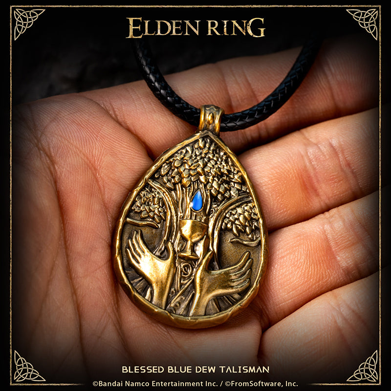 Starforged ELDEN RING Blessed Dew Talisman & Blessed Blue Dew Talisman Accessories Game Merchandise Officially Authorized Blessed Dew TalismanTalisman depicting a drop of the Erdtree's sap, a blessed boon.Gradually restores HP.It was once thought that the blessed sap of the Erdtree would drip from its boughs forever--but that age of plenty swiftly came to a close, and with time, the Erdtree became more an object of faith.