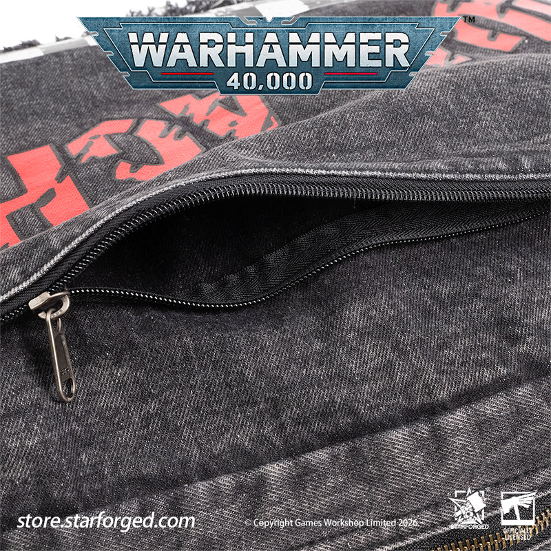 STARFORGED Warhammer 40K Orks Cunningly Brutal Messenger Bag | Orkz Series | Warhammer Gifts WE'RE ABOUT TO START A GROT REBELLION!!!  Orks, also known as Greenskins, are a sentient species in the Warhammer 40K universe. Combining plant-like photosynthetic skin with animalistic behavior, they reproduce asexually through spores. Their genetic code comes preloaded with engineering and technological knowledge, allowing them to construct bizarre war machines and unleash devastating psychic attacks.  