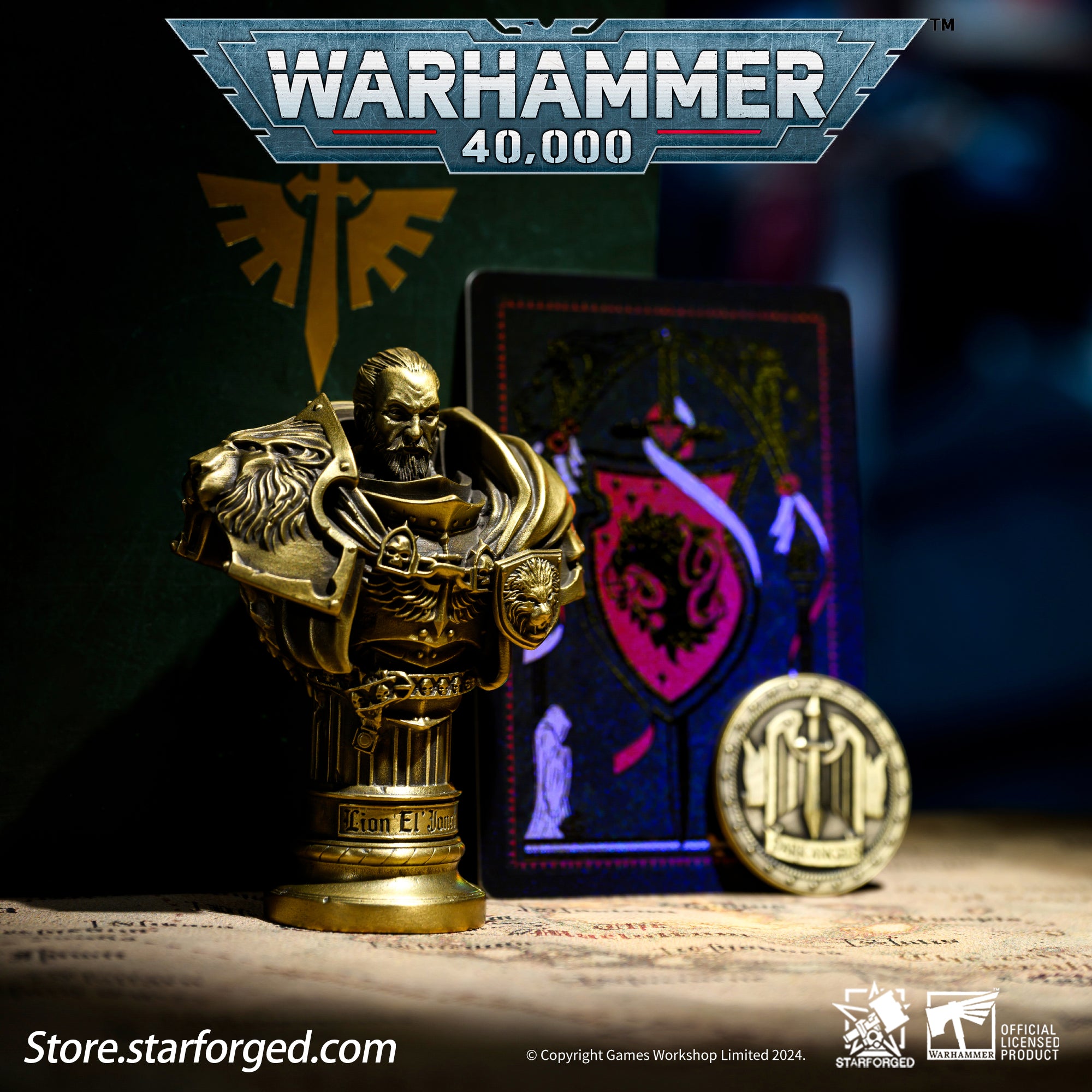 Starforged Warhammer 40K Dark Angel  Lion El'Jonson Bronze Bust Seal Wax  & Coin Set Other