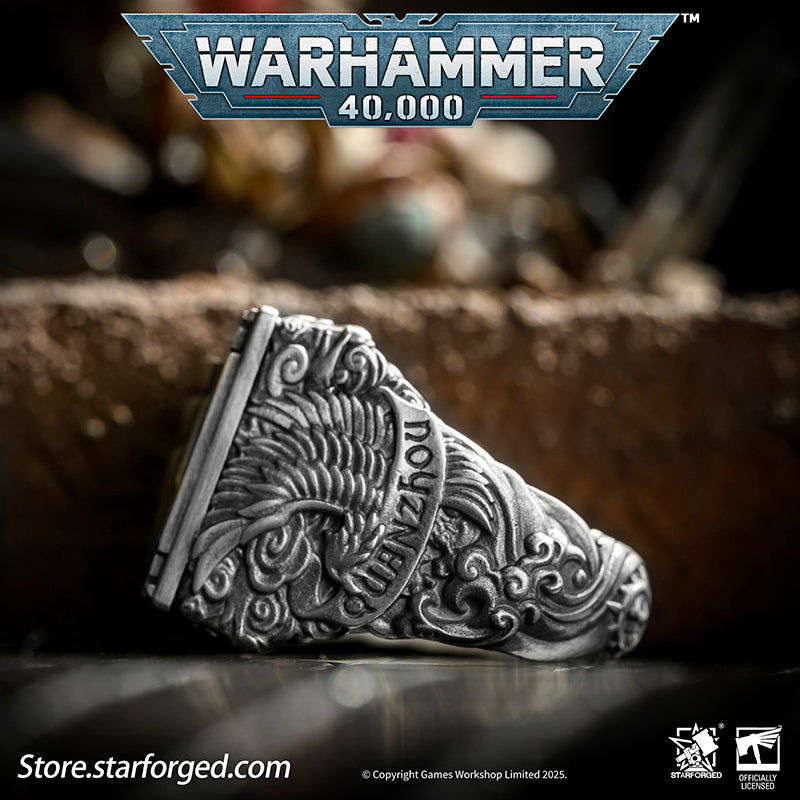 Starforged Warhammer 40K White Scar Seal of Chogoris Khanquest Silver Ring Accessories Jewelry Taklagoris’s vast grasslands gave birth to a people of mounted archers, and likewise shaped the Fifth Legion. The White Scars’ Primarch, Jaghatai Khan, was known as the “Great Khan” and the “Warhawk,” titles whose origins are deeply tied to his homeland.The Fifth Legion came from a culture skilled in mounted archery, and they carried the traditions of their homeland into the crucible of the Great Crusade. The step