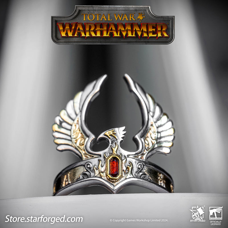 Starforged Warhammer The Old World Warhammer Fantasy Phoenix Crown Ring Men's Jewelry Accessories The original Phoenix Crown was forged in the age of Aenarion, crafted from the gold and gems of all ten kingdoms of Ulthuan. Yet it was the reckless and impulsive Caledor II who became the first—and last—Phoenix King to wear it into battle.After he fell in duel against the Dwarf High King Gotrek Starbreaker, the crown passed into the hands of the Dwarfs as a trophy of war. When Caradryel the Peacemaker ascended