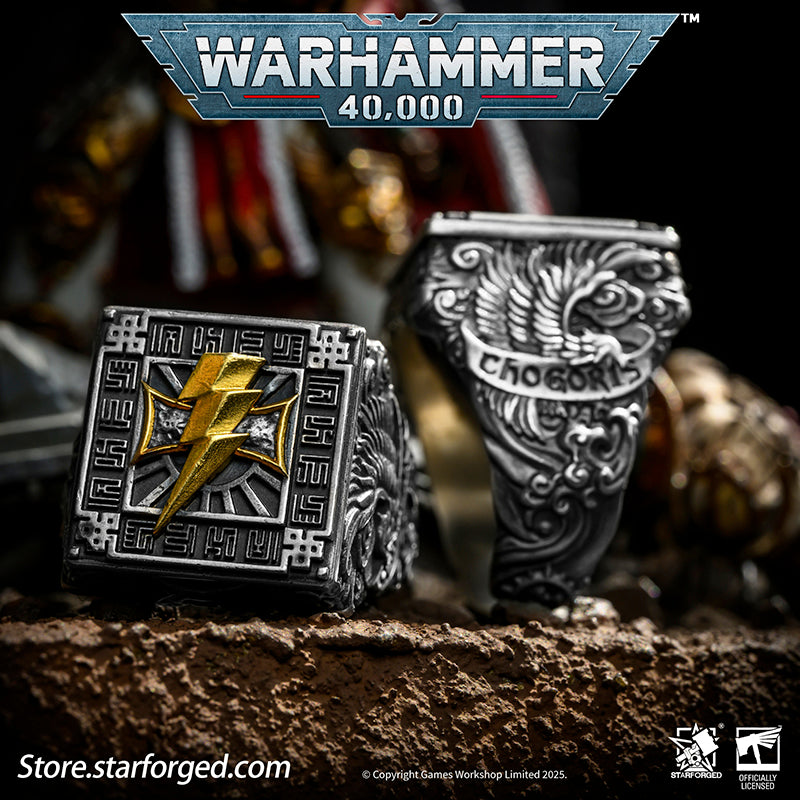 Starforged Warhammer 40K White Scar Seal of Chogoris Khanquest Silver Ring Accessories Jewelry Taklagoris’s vast grasslands gave birth to a people of mounted archers, and likewise shaped the Fifth Legion. The White Scars’ Primarch, Jaghatai Khan, was known as the “Great Khan” and the “Warhawk,” titles whose origins are deeply tied to his homeland.The Fifth Legion came from a culture skilled in mounted archery, and they carried the traditions of their homeland into the crucible of the Great Crusade. The step