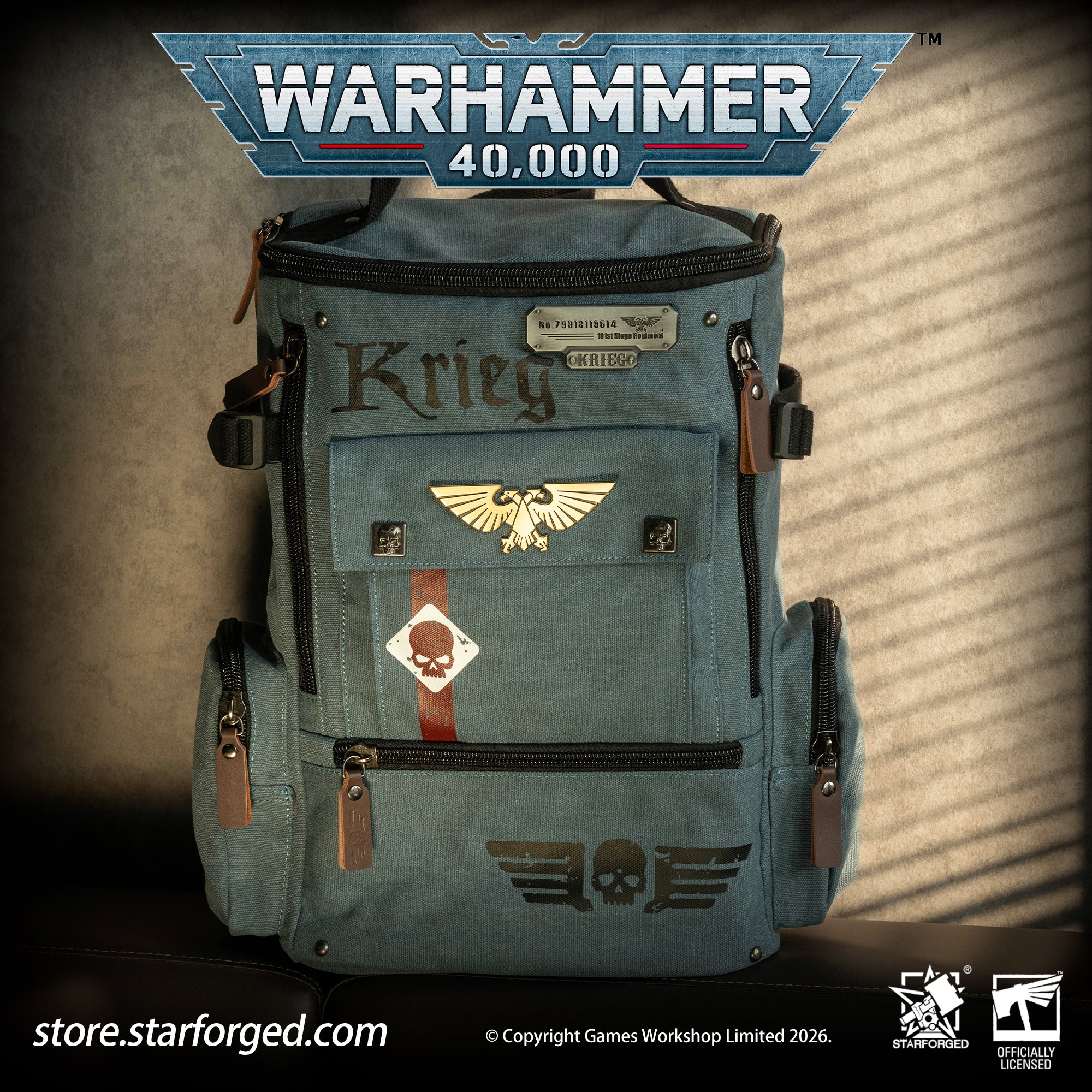 Starforged Warhammer 40K Astra Militarum Inspired Backpack Collection Death Korps of Krieg Siege Regiment Warhammer Computer Bag