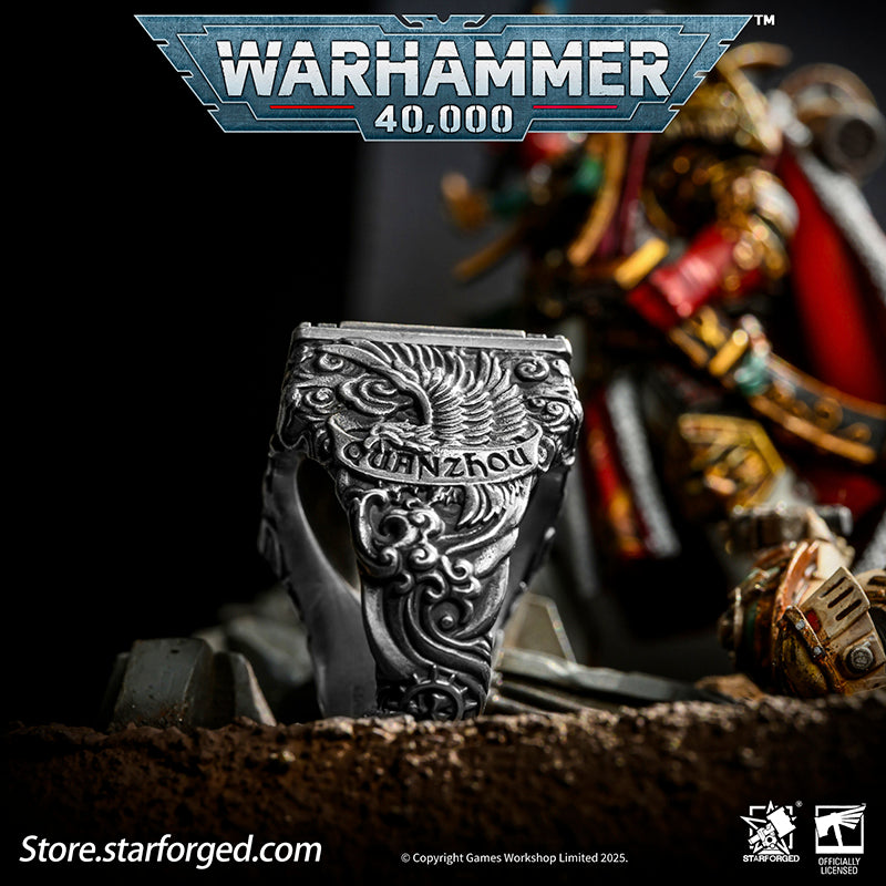 Starforged Warhammer 40K White Scar Seal of Chogoris Khanquest Silver Ring Accessories Jewelry Taklagoris’s vast grasslands gave birth to a people of mounted archers, and likewise shaped the Fifth Legion. The White Scars’ Primarch, Jaghatai Khan, was known as the “Great Khan” and the “Warhawk,” titles whose origins are deeply tied to his homeland.The Fifth Legion came from a culture skilled in mounted archery, and they carried the traditions of their homeland into the crucible of the Great Crusade. The step