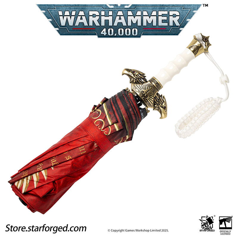 Starforged Warhammer 40K Adeptus Custodes Misericordia Umbrella Men's Accessories Birthday Gift Other The Misericordia is the signature shortblade wielded by the Adeptus Custodes. Each neophyte who ascends to the ranks of the Emperor's chosen is bestowed this mastercrafted blade - a weapon as elegant as it is lethal. Wrought in auric alloys and luna silver, its haft is perfectly balanced to its bearer's grip, while its machine-spirit commands molecular disruption fields capable of breaching even Terminator 