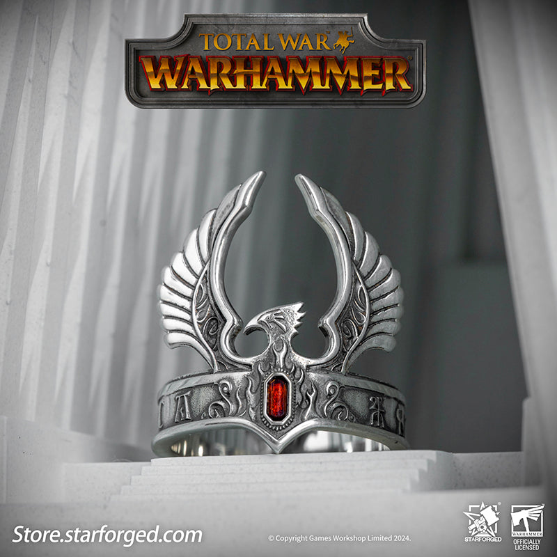 Starforged Warhammer The Old World Warhammer Fantasy Phoenix Crown Ring Men's Jewelry Accessories The original Phoenix Crown was forged in the age of Aenarion, crafted from the gold and gems of all ten kingdoms of Ulthuan. Yet it was the reckless and impulsive Caledor II who became the first—and last—Phoenix King to wear it into battle.After he fell in duel against the Dwarf High King Gotrek Starbreaker, the crown passed into the hands of the Dwarfs as a trophy of war. When Caradryel the Peacemaker ascended