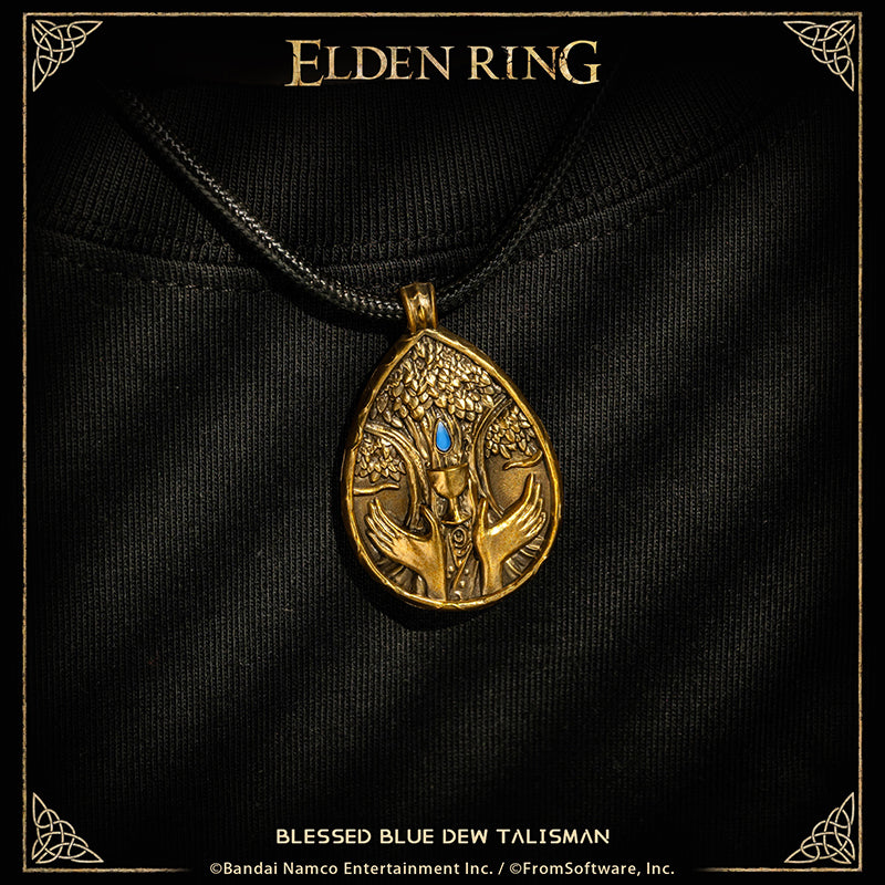 Starforged ELDEN RING Blessed Dew Talisman & Blessed Blue Dew Talisman Accessories Game Merchandise Officially Authorized Blessed Dew TalismanTalisman depicting a drop of the Erdtree's sap, a blessed boon.Gradually restores HP.It was once thought that the blessed sap of the Erdtree would drip from its boughs forever--but that age of plenty swiftly came to a close, and with time, the Erdtree became more an object of faith.