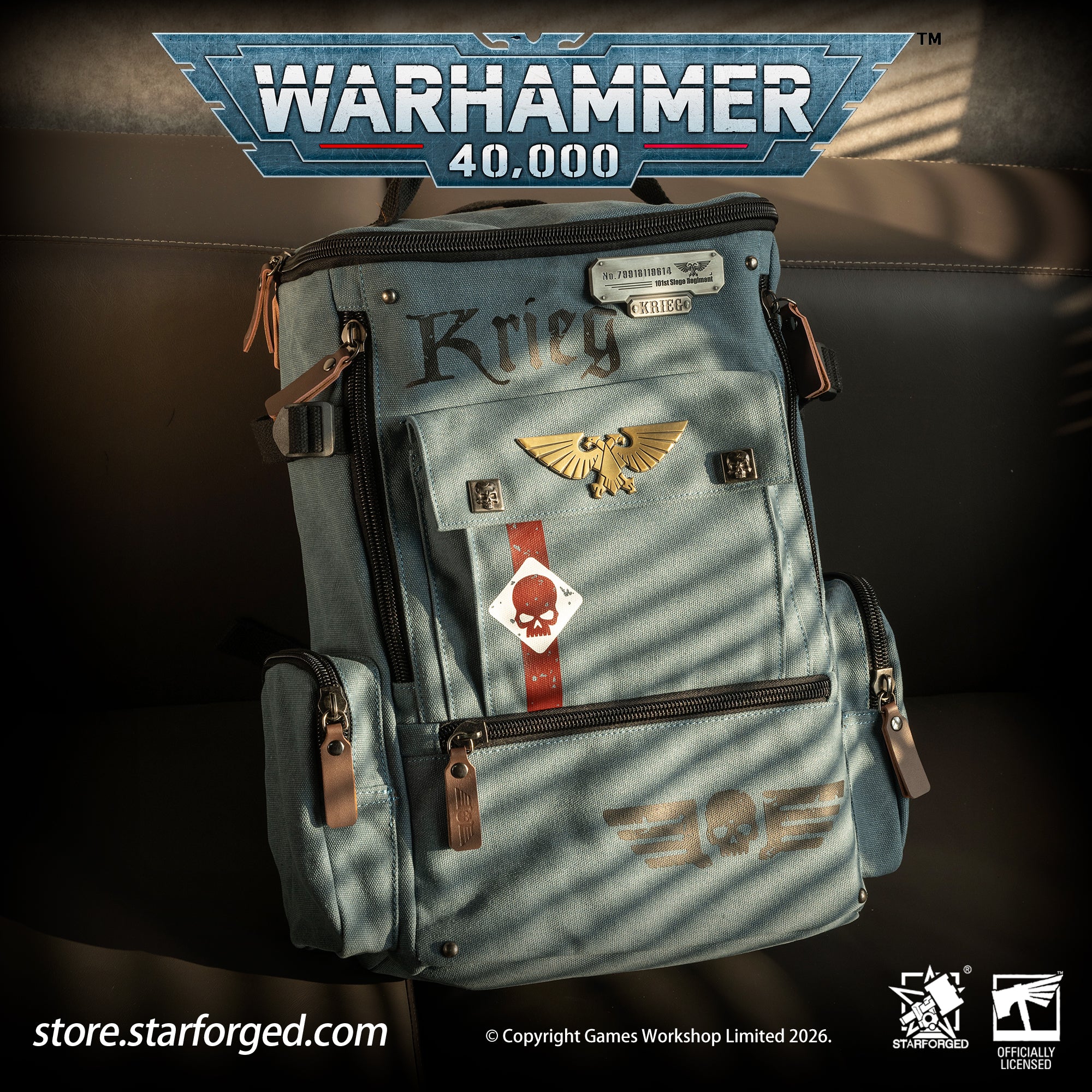 Starforged Warhammer 40K Astra Militarum Inspired Backpack Collection Death Korps of Krieg Siege Regiment Warhammer Computer Bag