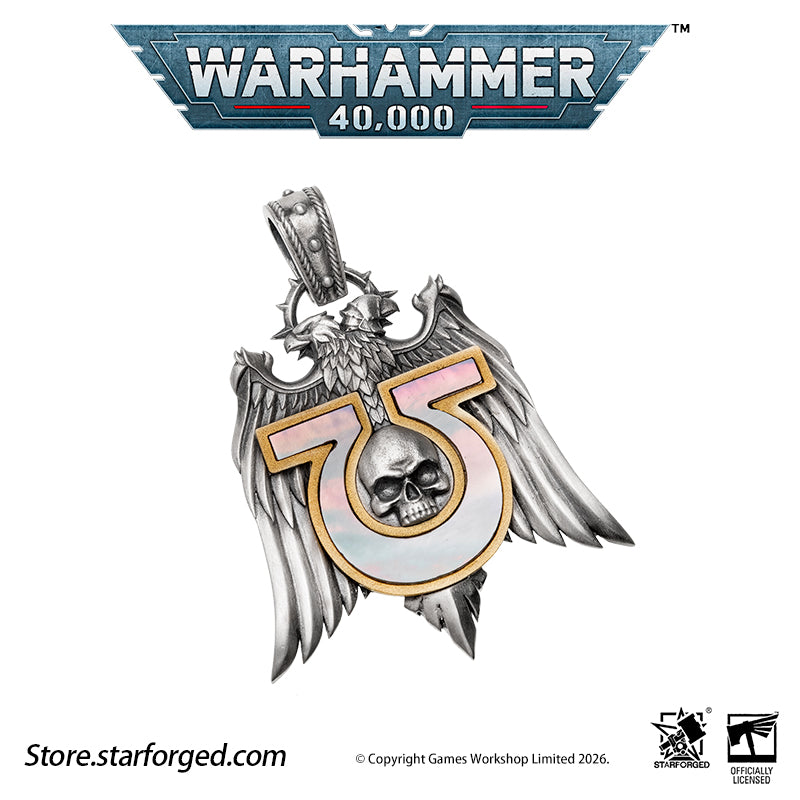 Starforged Warhammer 40K Space Marines Ultramarines Chapter Armourial Pendant | Sterling Silver | Warhammer Gifts The Ultramarines are the XIII Legion of the Space Marines forged during the Great Crusade. Be it the Age of the Emperor Great Crusade or the grim dark of the 41st Millennium, mortal folk draw profound comfort at the sight of their sigil hollow U crest riding to their salvation.