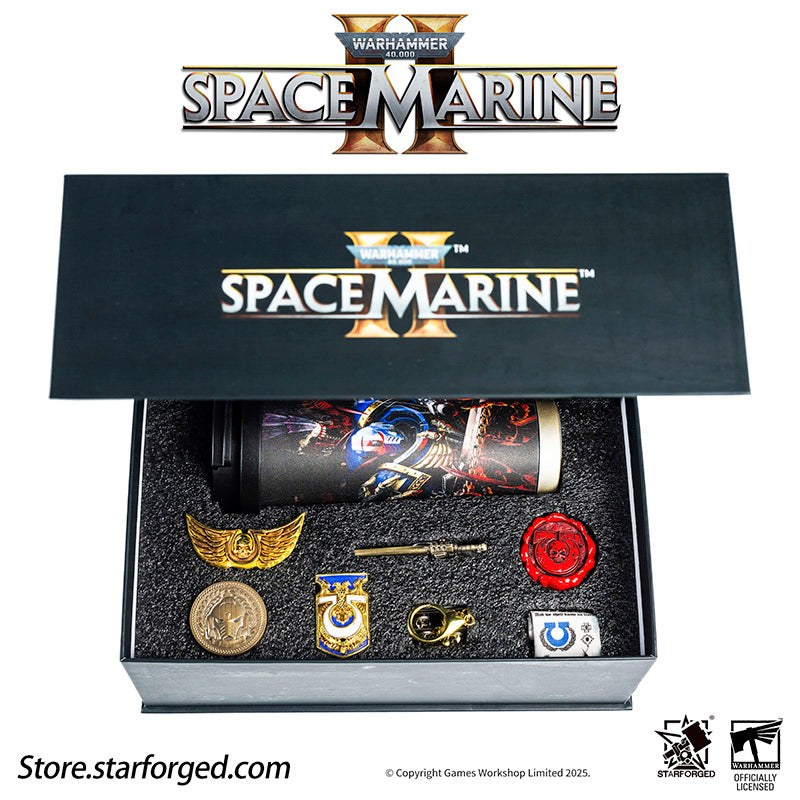 Starforged Warhammer 40K Space Marine II Gift Set Ultramarine Keychain & Water Bottle Brooch Set Limited Edition