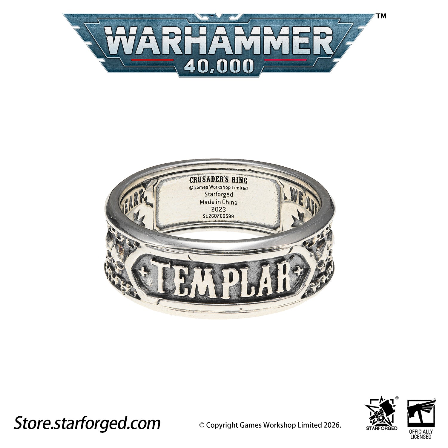 Starforged Warhammer 40K Black Templar Warhammer Ring of Crusader Vows Silver Empire Champion Ring Starforged Warhammer Gift