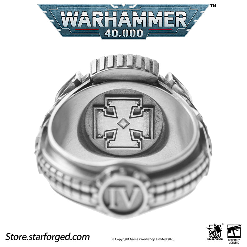 Starforged Warhammer 40K The Sigil Ring of Perturabo Iron Warriors Silver Ring Accessories Jewelry The Iron Warriors stood as the Emperor's most formidable siege force. During the Great Crusade, they fought alongside the Imperial Fists across hundreds of worlds, reducing xenos fortresses and the strongholds of those who defied the Emperor's will to rubble.  Their Primarch Perturabo was a master of siegecraft and trench warfare. As experts in attritional combat, the Iron Warriors preferred devastating artill