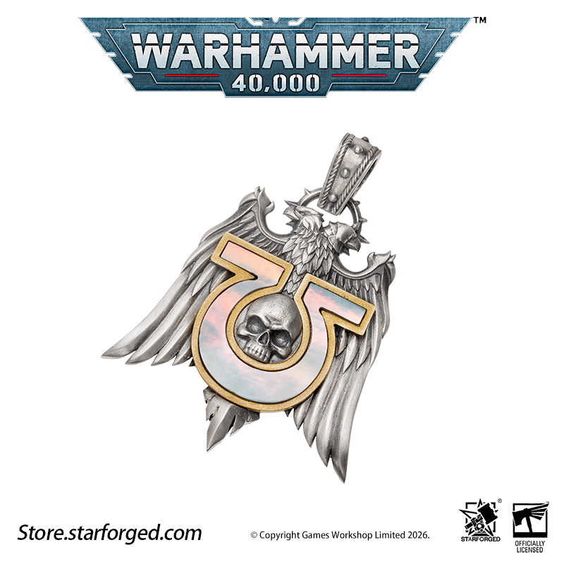 Starforged Warhammer 40K Space Marines Ultramarines Chapter Armourial Pendant | Sterling Silver | Warhammer Gifts The Ultramarines are the XIII Legion of the Space Marines forged during the Great Crusade. Be it the Age of the Emperor Great Crusade or the grim dark of the 41st Millennium, mortal folk draw profound comfort at the sight of their sigil hollow U crest riding to their salvation.