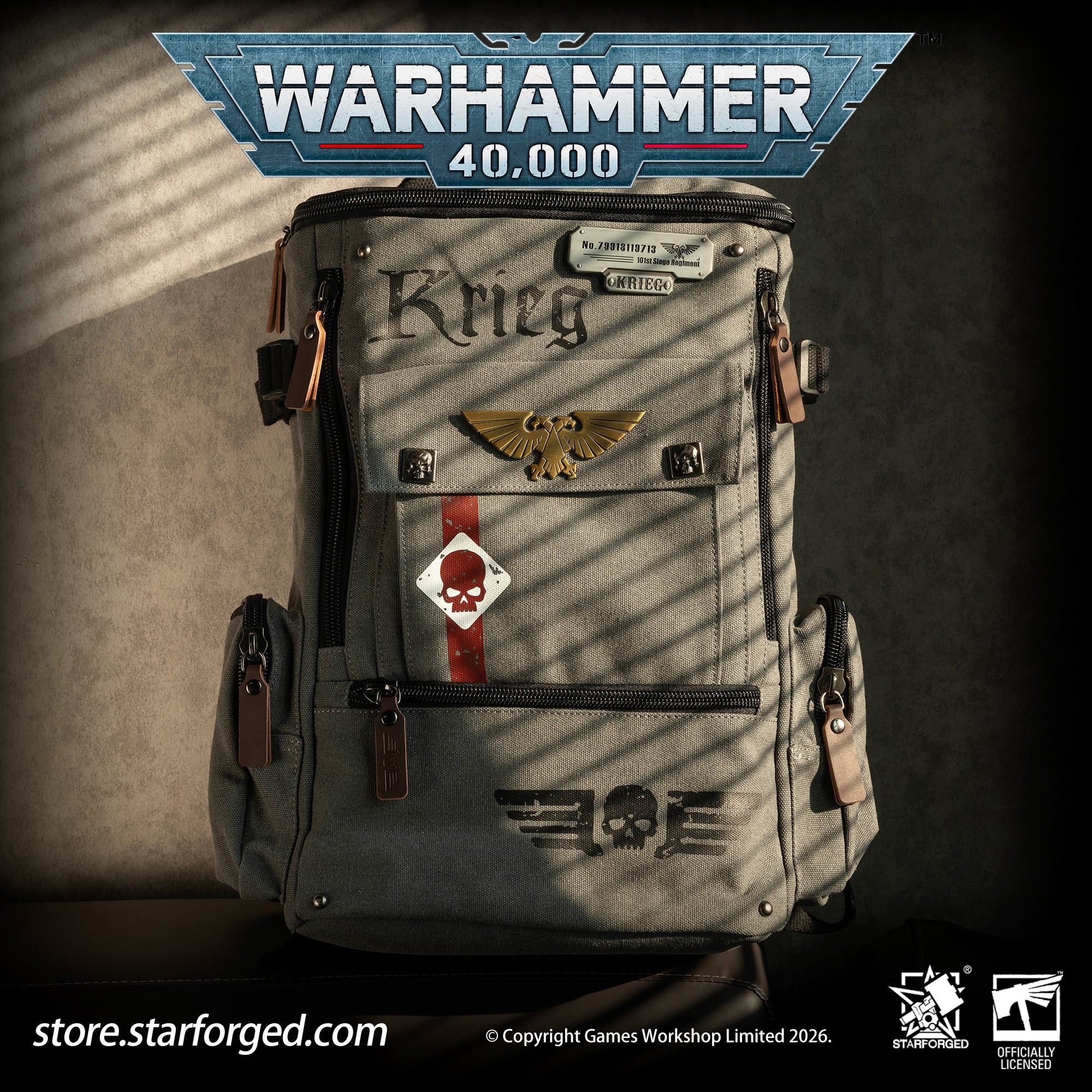 Starforged Warhammer 40K Astra Militarum Inspired Backpack Collection Death Korps of Krieg Siege Regiment Warhammer Computer Bag