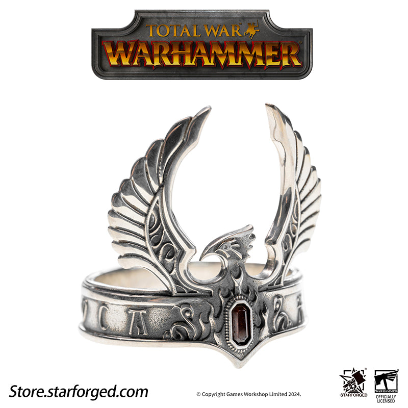 Starforged Warhammer The Old World Warhammer Fantasy Phoenix Crown Ring Men's Jewelry Accessories The original Phoenix Crown was forged in the age of Aenarion, crafted from the gold and gems of all ten kingdoms of Ulthuan. Yet it was the reckless and impulsive Caledor II who became the first—and last—Phoenix King to wear it into battle.After he fell in duel against the Dwarf High King Gotrek Starbreaker, the crown passed into the hands of the Dwarfs as a trophy of war. When Caradryel the Peacemaker ascended