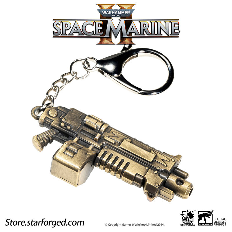 Warhammer 40K Space Marines Boltgun Keychain Space Marine 2 Weapon Pendant Starforged
The Boltgun is the iconic weapon of the Adeptus Astartes and the Adepta Sororitas. Typically, its caliber is 0.75 inches, and each round it fires is a high-explosive bolt carefully crafted by master artificers. Upon penetrating the target's armor, the bolt detonates inside, causing devastating internal damage. This weapon is heavy, durable, and features recoil that is almost impossible for a mortal to control