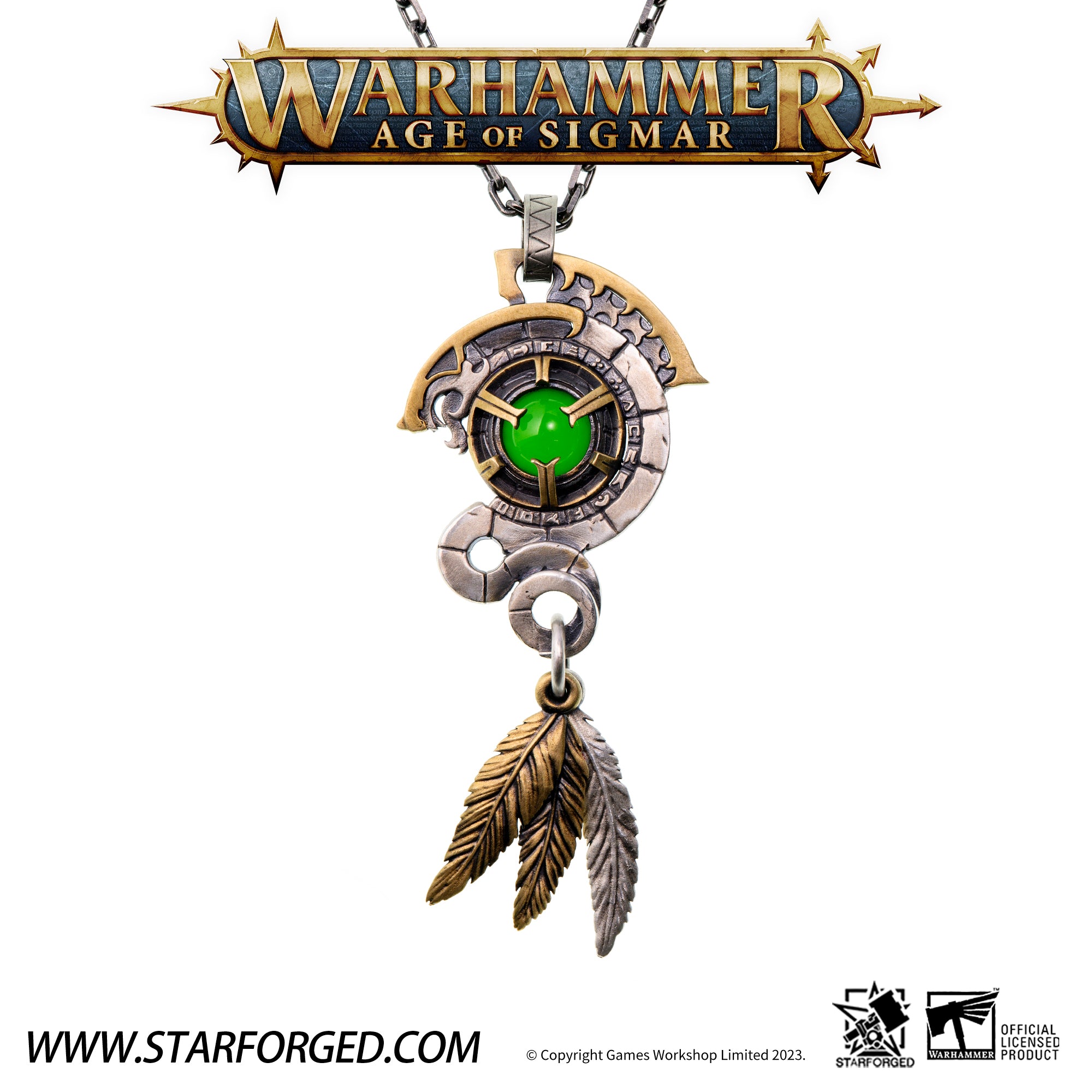 Starforged Warhammer Age of Sigmar Lizardmen Lustria Men's Green Gemstone Necklace Accessories 2024 New Gift