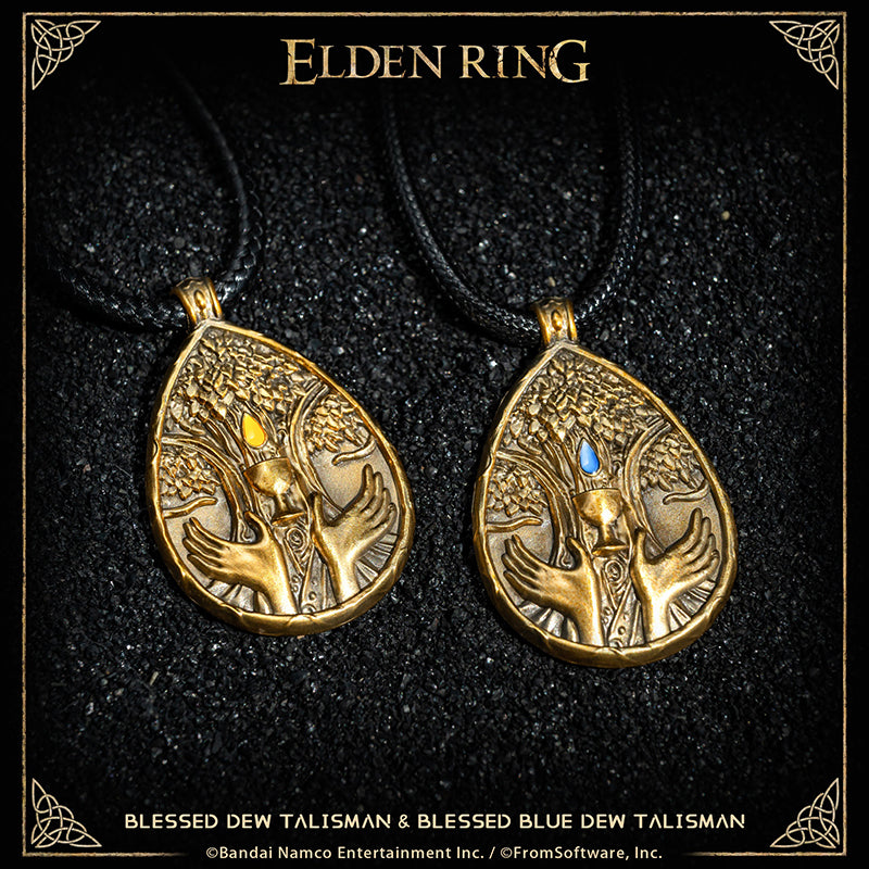 Starforged ELDEN RING Blessed Dew Talisman & Blessed Blue Dew Talisman Accessories Game Merchandise Officially Authorized Blessed Dew TalismanTalisman depicting a drop of the Erdtree's sap, a blessed boon.Gradually restores HP.It was once thought that the blessed sap of the Erdtree would drip from its boughs forever--but that age of plenty swiftly came to a close, and with time, the Erdtree became more an object of faith.