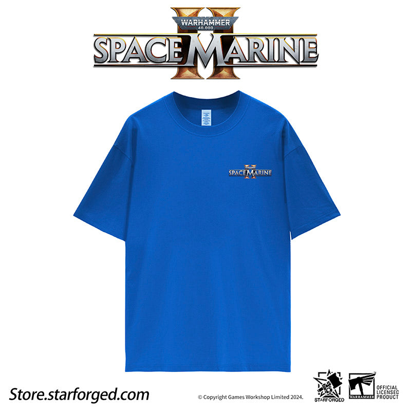 Starforged Warhammer 40000 Space Marines 2 Themed  Men's  & Women Short Sleeve Blue Tshirt  Other