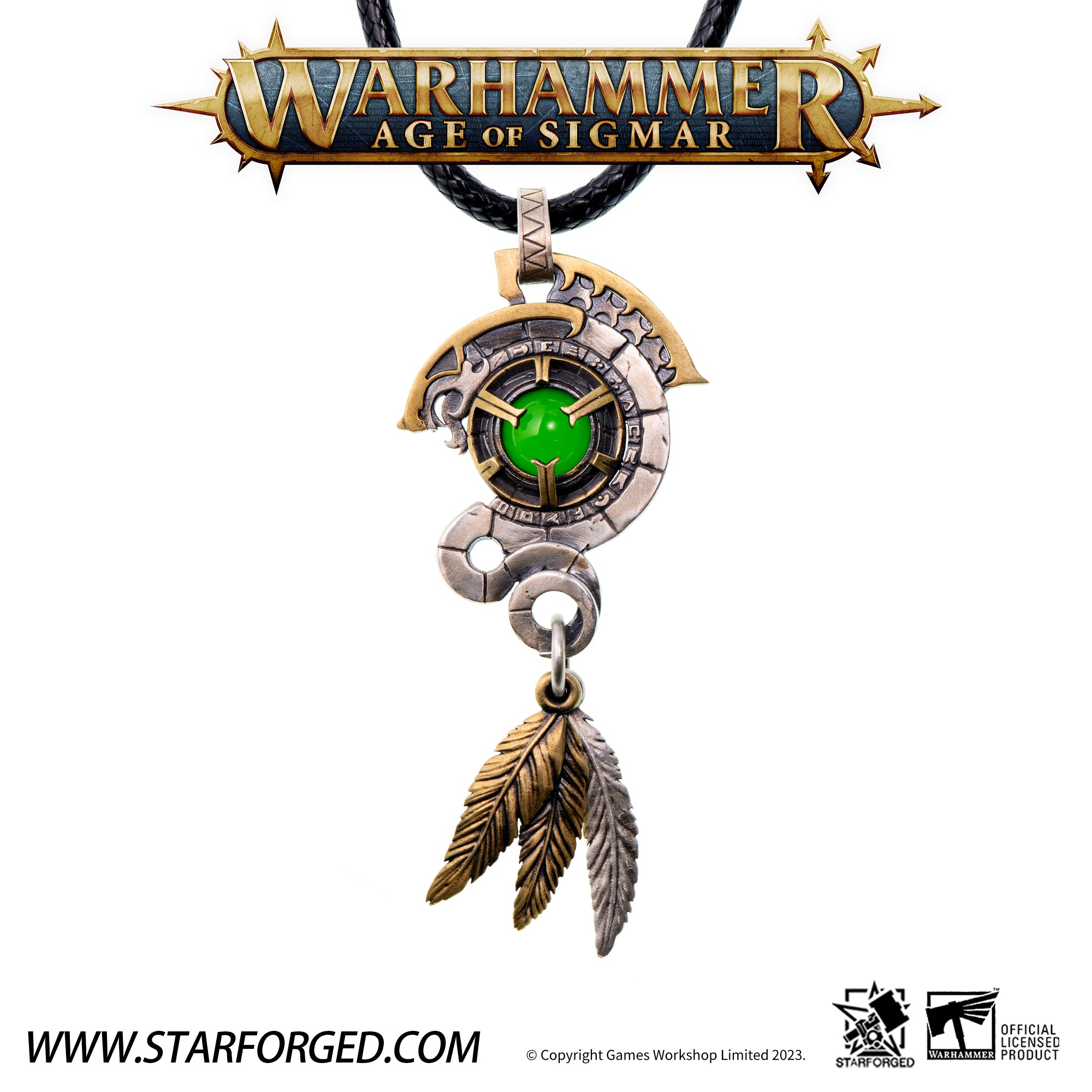 Starforged Warhammer Age of Sigmar Lizardmen Lustria Men's Green Gemstone Necklace Accessories 2024 New Gift