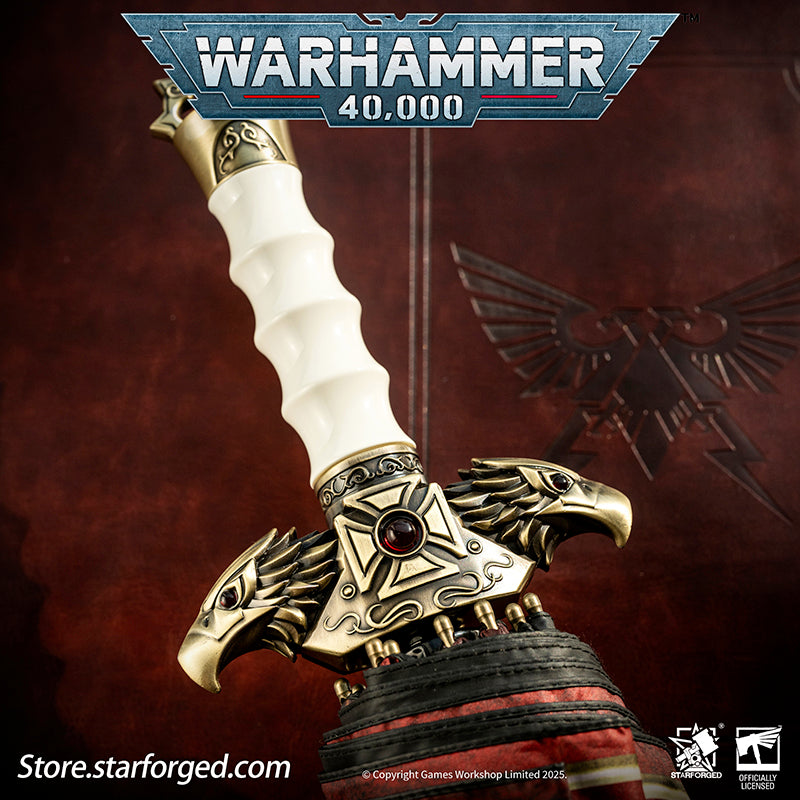 Starforged Warhammer 40K Adeptus Custodes Misericordia Umbrella Men's Accessories Birthday Gift Other The Misericordia is the signature shortblade wielded by the Adeptus Custodes. Each neophyte who ascends to the ranks of the Emperor's chosen is bestowed this mastercrafted blade - a weapon as elegant as it is lethal. Wrought in auric alloys and luna silver, its haft is perfectly balanced to its bearer's grip, while its machine-spirit commands molecular disruption fields capable of breaching even Terminator 