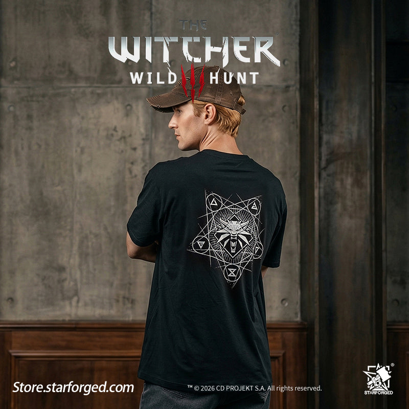 Starforged The Witcher 3: Wild Hunt Witcher3 Themed Signs T-Shirt Game Merchandise Officially Authorized The School of the Wolf, to which the undisputed protagonist of The Witcher 3 belongs, can be considered the most direct successor of the Witcher Order. After many groups of witchers left the Order, the pioneers of the Wolf School remained in Castle Morgraig for a long time before eventually departing. They journeyed west into Kaedwen, chose the wolf as their emblem, and established their own school.  The