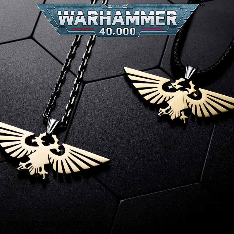 Starforged Warhammer 40000 Imperial Aquila WH40 Men's Stainless Steel Necklace Gold Plated Pendant