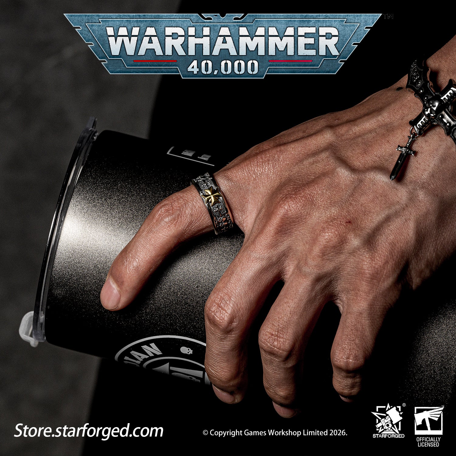 Starforged Warhammer 40K Black Templar Warhammer Ring of Crusader Vows Silver Empire Champion Ring Starforged Warhammer Gift