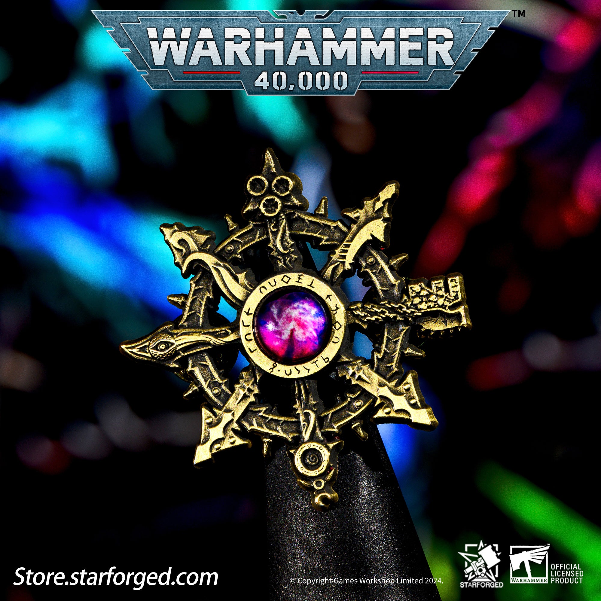 Starforged  Octagrams Eye of Terror Warhammer 40K Chaos Demon Space Marine Horus Heresy Pin Badge