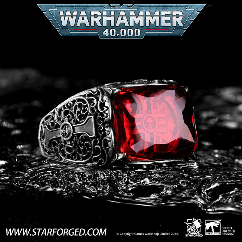 Starforged Seal of the Inquistor Warhammer 40K Men's Garnet Gemstone 925 Silver Ring