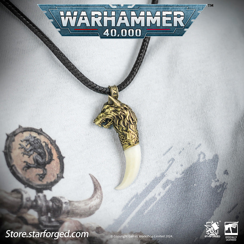 Starforged Space Marines Space Wolves Fang of Fenris Warhammer 40K Pendant Necklace The Space Wolves, the Sixth Legion of the Adeptus Astartes, are the warriors of the Wolf King Leman Russ, the Emperor's trusted executioners. This product is inspired by one of the ornaments they often wear.
Fenris, their homeworld, is one of the most perilous Death Worlds within the Imperium. Its brutal frozen winters and searing fiery summers forge the toughest tribal warriors, from whom the legendary Space Wolves