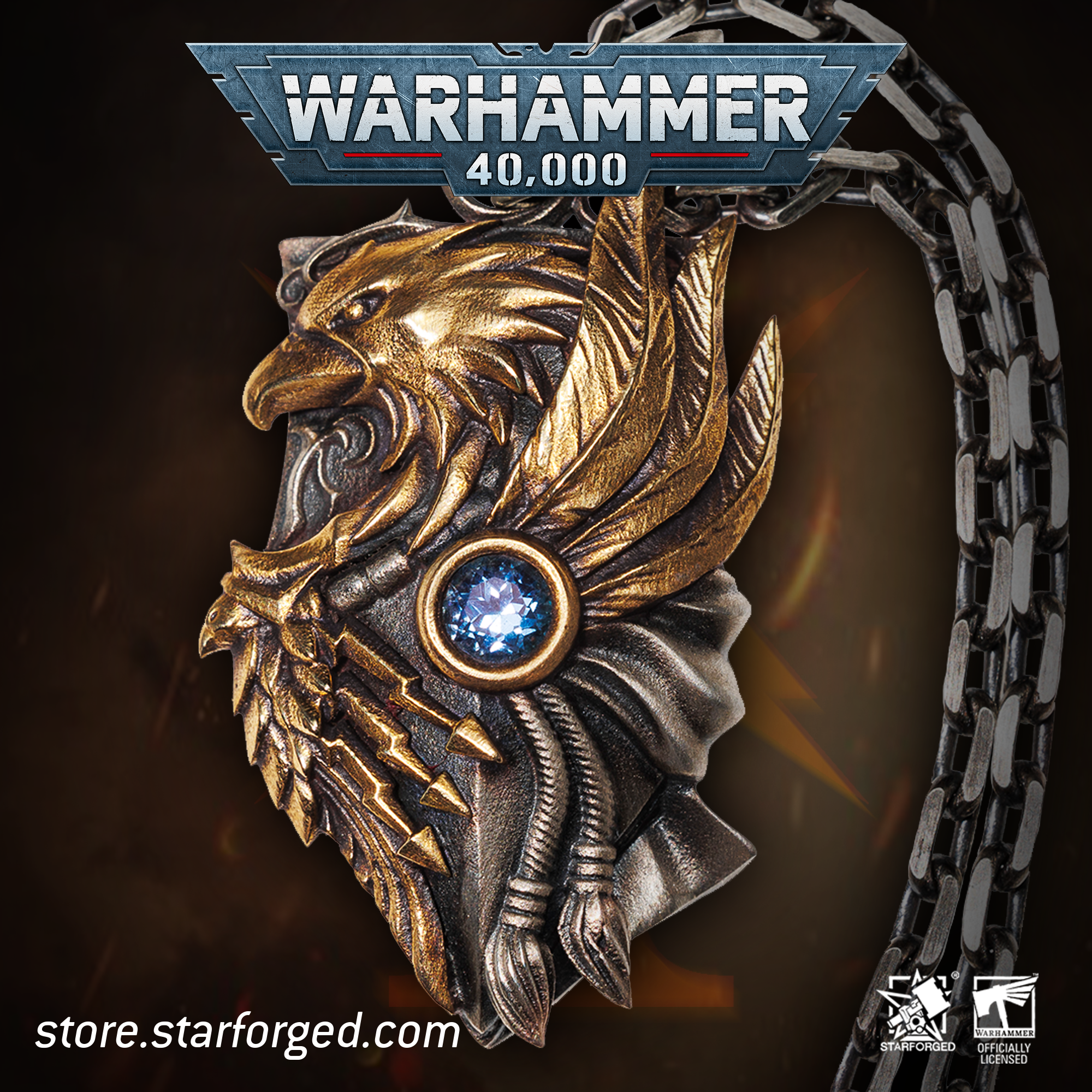 Starforged Throne Watcher's Shield Warhammer 40K Adeptus Custodes Golden Legion Men's necklace