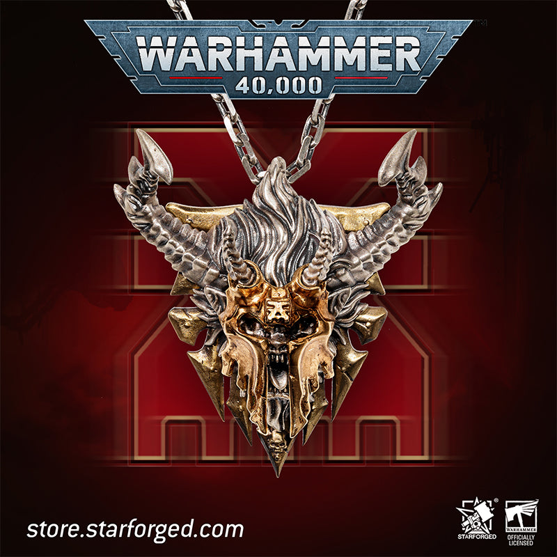 Starforged  Ka'Bandha Khorne Chaos Demon Men's 18K Gold Necklace Warhammer 40K Blood Angel Killer Pendant