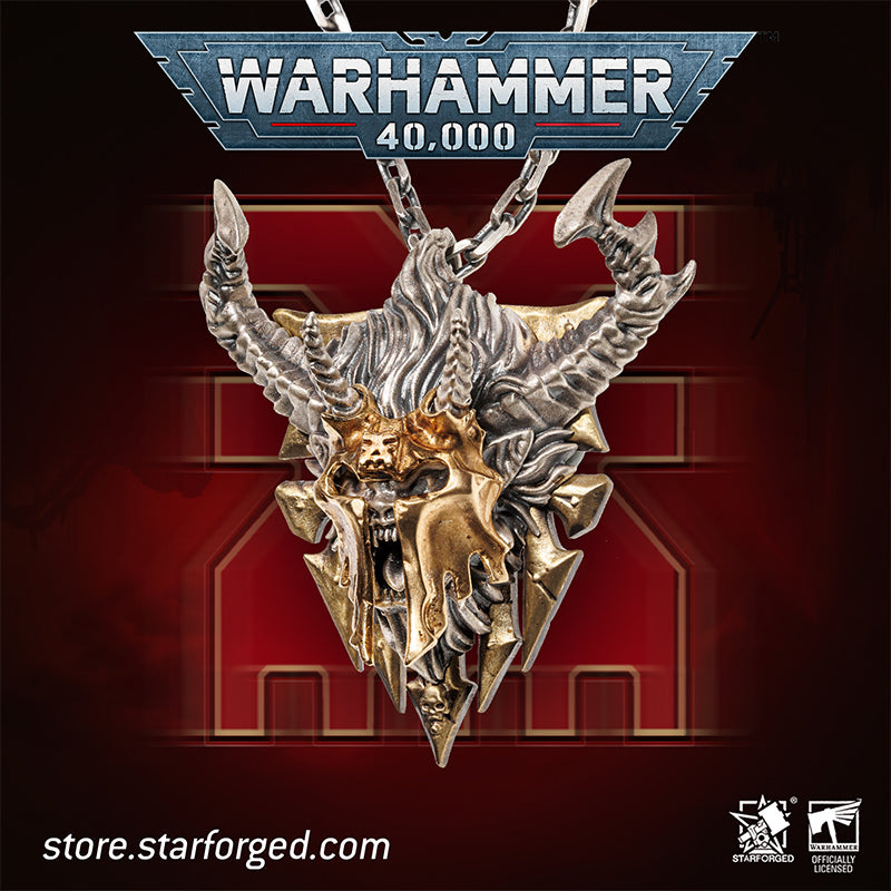 Starforged  Ka'Bandha Khorne Chaos Demon Men's 18K Gold Necklace Warhammer 40K Blood Angel Killer Pendant