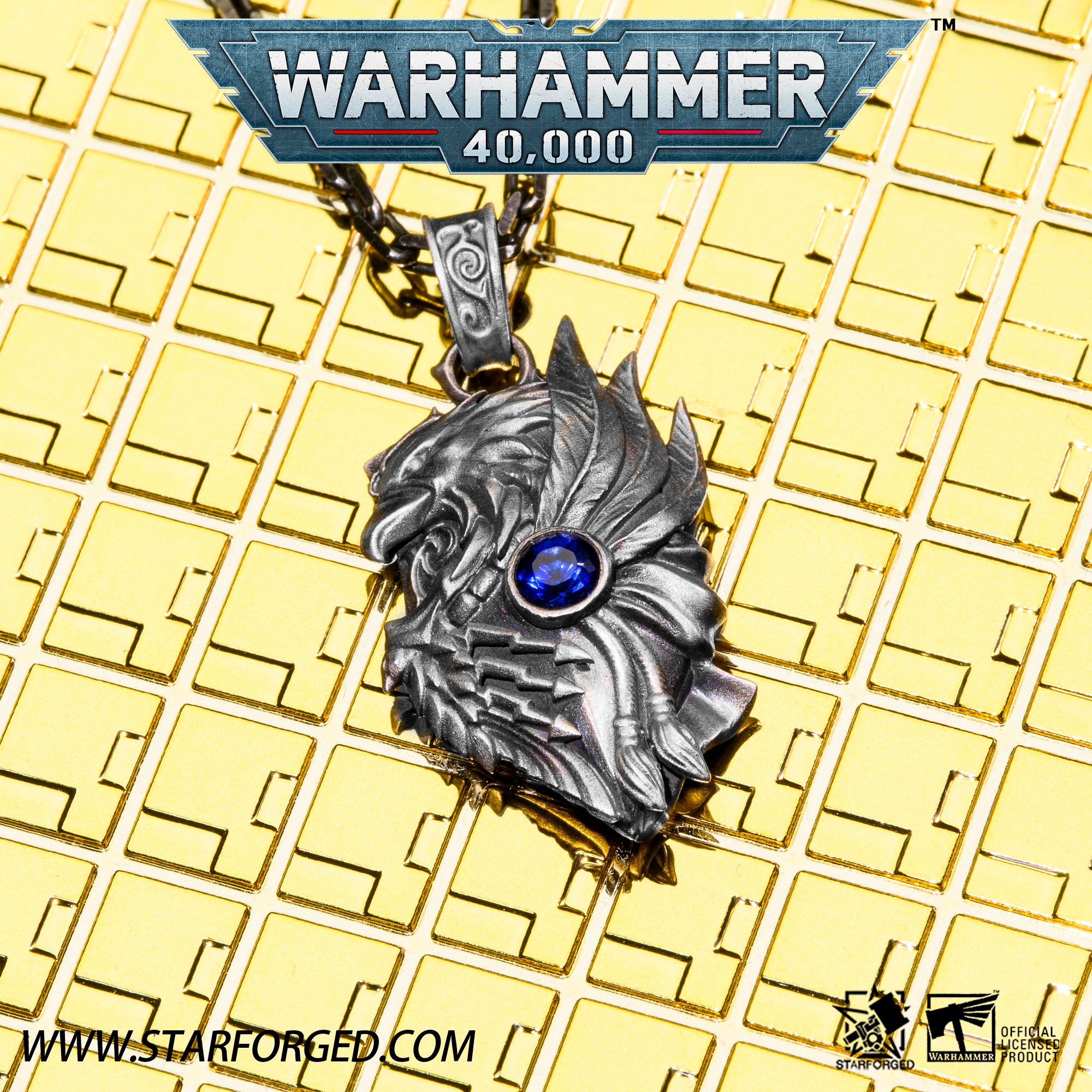 Starforged Throne Watcher's Shield Warhammer 40K Adeptus Custodes Golden Legion Men's Necklace Sterling Silver
